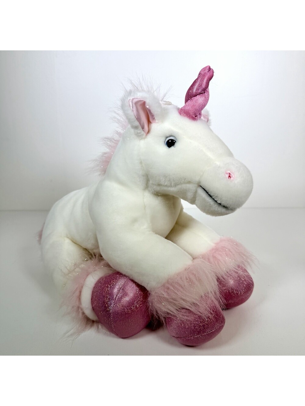 Build-A-Bear White Unicorn Plush Stuffed Animal Pink Sparkly Horn Hooves 15"